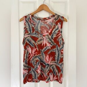LOFT Red Floral Print Sleeveless Tank Shell Top 100% Linen Size Medium